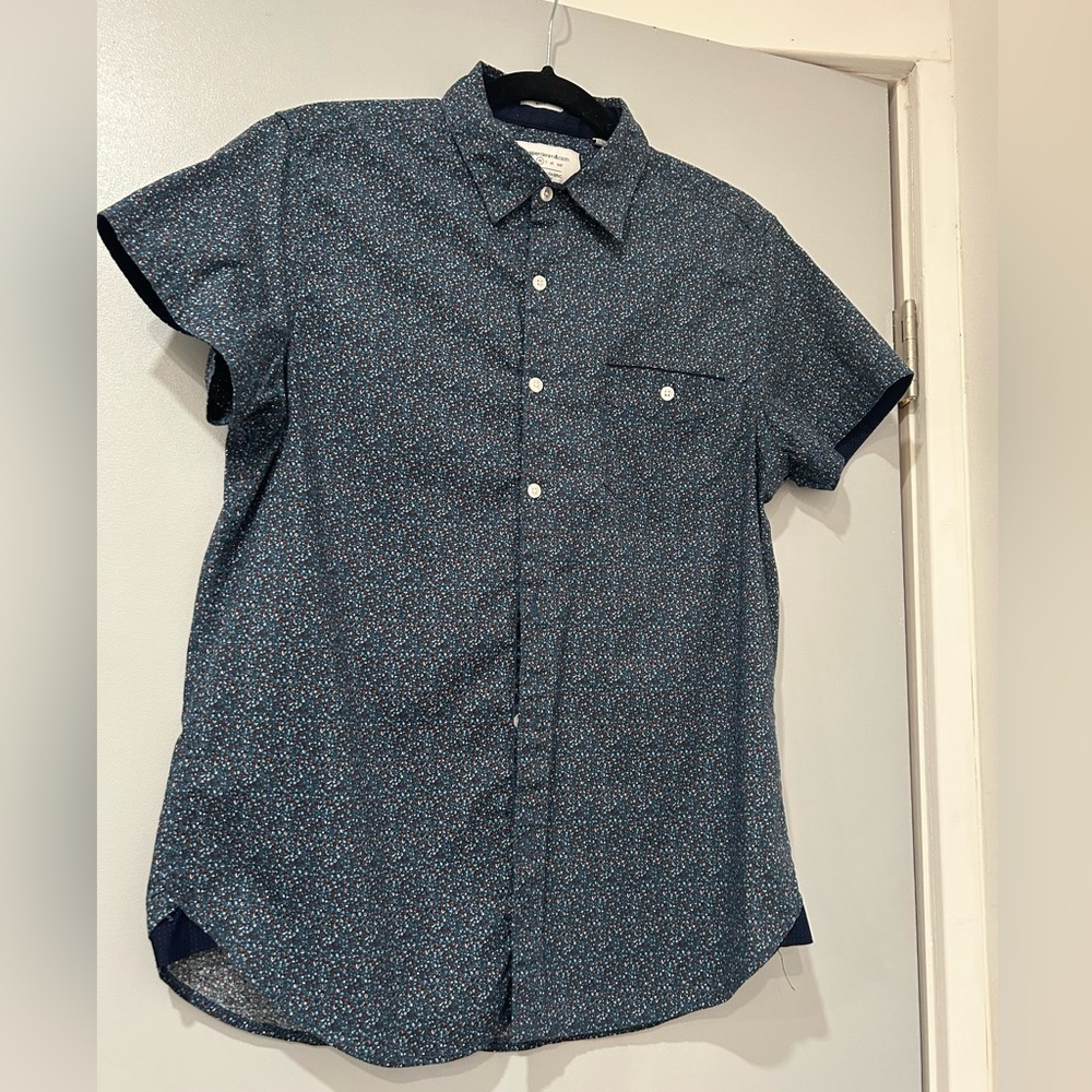 Urban Outfitters Navy Patterned Short Sleeve Shirt